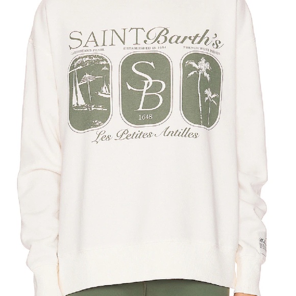 $300 WeWoreWhat Wellness Club ST BARTHS Sweatshirt White Green Small NWT - Picture 3 of 6